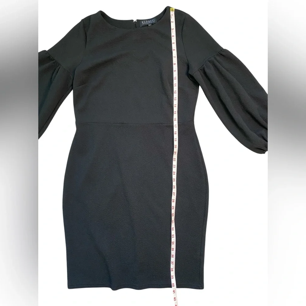 Eloquii Black Long Puff Sleeve Knee Length Dress - Picture 3 of 15